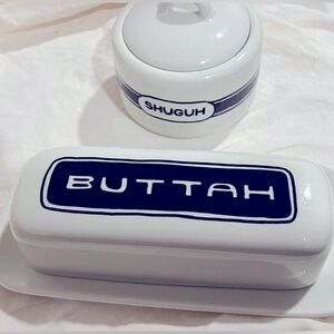 Fishs Eddy Brooklynese “BUTTAH” dish and “SHUGUH” bowl